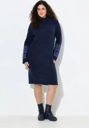 Ulla Popken Midikleid Strickkleid Norwegermuster Stehkragen Langarm