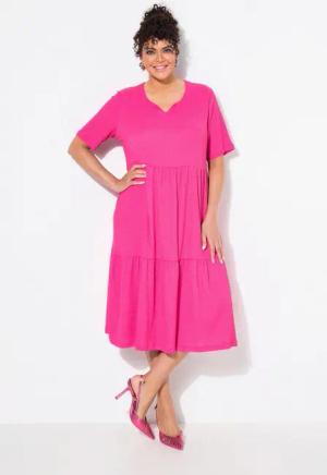 Ulla Popken Midikleid Stufenkleid A-Linie Rundhalsausschnitt Halbarm