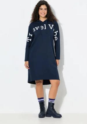 Ulla Popken Midikleid Sweat-Midikleid Schriftzug Kapuze Langarm