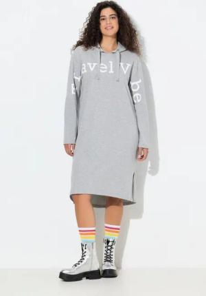 Ulla Popken Midikleid Sweat-Midikleid Schriftzug Kapuze Langarm
