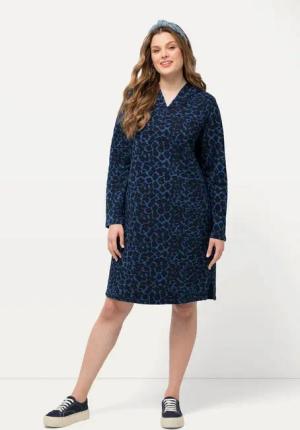 Ulla Popken Midikleid Sweatkleid Hoodie Leomuster offenkantig Langarm