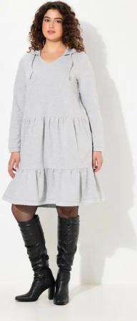 Ulla Popken Midikleid Sweatkleid Kapuze A-Linie V-Ausschnitt Langarm