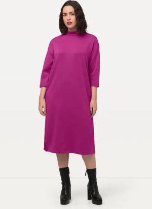 Ulla Popken Midikleid Sweatkleid Stehkragen 3/4-Arm Taschen Modalmix