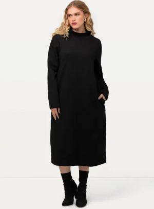 Ulla Popken Midikleid Sweatkleid Struktur Taschen Stehkragen Langarm