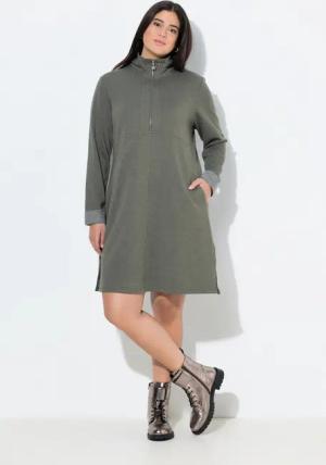 Ulla Popken Midikleid Sweatkleid Troyerkragen A-Linie Langarm Taschen