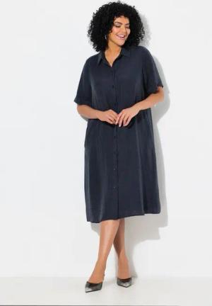 Ulla Popken Minikleid Kleid Kopfleiste Hemdkragen Halbarm Lyocell-Mix