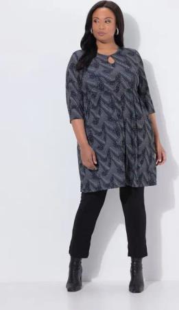 Ulla Popken Minikleid Longshirt grafischer Druck A-Linie Rundhals