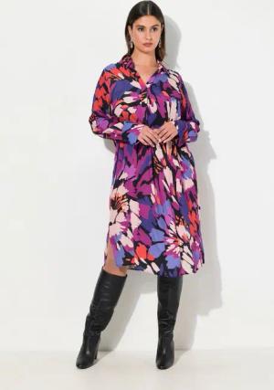 Ulla Popken Minikleid Minikleid Pinselstriche V-Ausschnitt Langarm