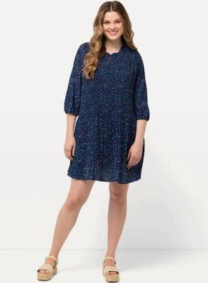 Ulla Popken Minikleid Plissee-Minikleid Rüschen-Stehkragen 3/4-Arm