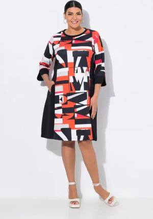 Ulla Popken Minikleid Punto-Kleid Buchstaben U-Boot-Ausschnitt 3/4-Arm