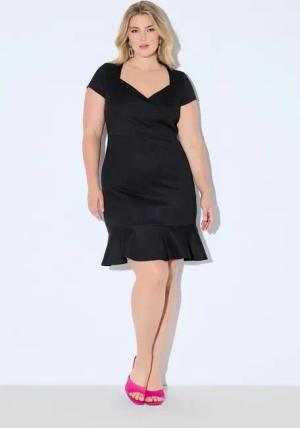 Ulla Popken Minikleid Scubakleid leicht tailliert Herz-Ausschnitt