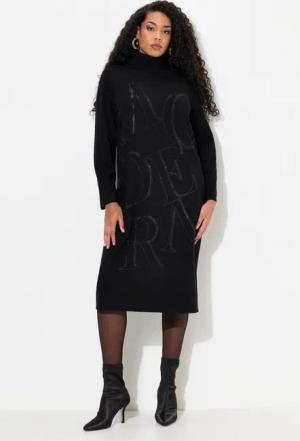 Ulla Popken Minikleid Strickkleid Buchstaben Stehkragen Langarm