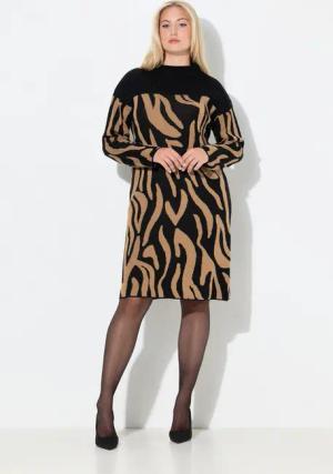 Ulla Popken Minikleid Strickkleid Zebra Oversized Stehkragen Langarm