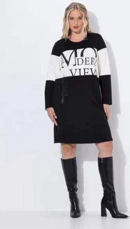 Ulla Popken Minikleid Sweatkleid Schriftdruck Rundhals Langarm Modalmix