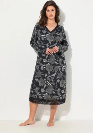 Ulla Popken Nachthemd Nachthemd Blüten V-Ausschnitt Langarm Modalmix