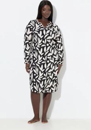 Ulla Popken Nachthemd Nachthemd floraler Druck Tunika-Ausschnitt Langarm