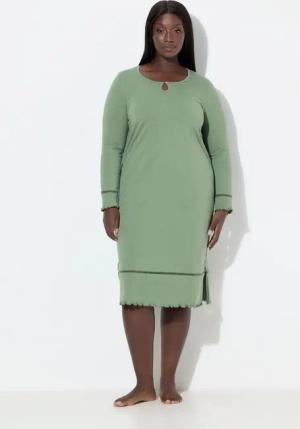 Ulla Popken Nachthemd Nachthemd Hohlsaum Wellenkanten Langarm