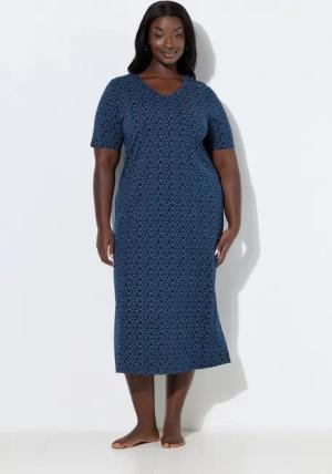 Ulla Popken Nachthemd Nachthemd Kreise V-Ausschnitt Langarm