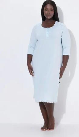 Ulla Popken Nachthemd Nachthemd Lochstickerei Zierfalte Rundhals 3/4-Arm