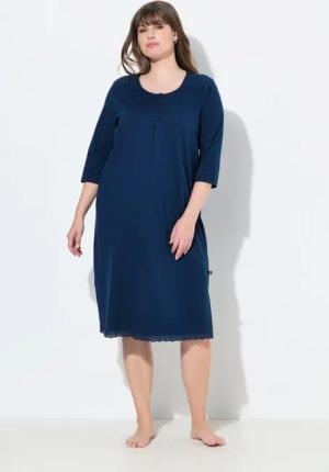 Ulla Popken Nachthemd Nachthemd Lochstickerei Zierfalte Rundhals 3/4-Arm