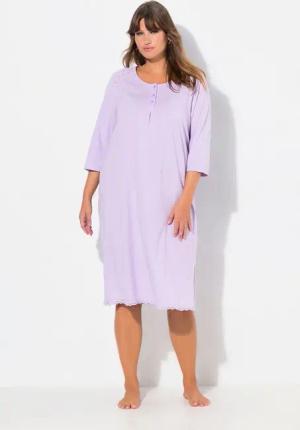 Ulla Popken Nachthemd Nachthemd Lochstickerei Zierfalte Rundhals 3/4-Arm