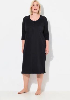 Ulla Popken Nachthemd Nachthemd Lochstickerei Zierfalte Rundhals 3/4-Arm