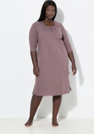 Ulla Popken Nachthemd Nachthemd Lochstickerei Zierfalte Rundhals 3/4-Arm