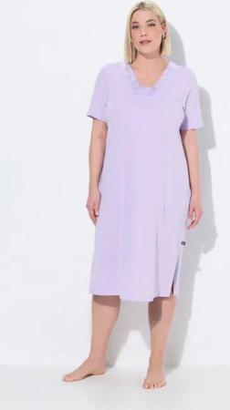 Ulla Popken Nachthemd Nachthemd Satin-Zierblende V-Ausschnitt Halbarm