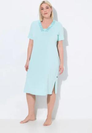 Ulla Popken Nachthemd Nachthemd Satin-Zierblende V-Ausschnitt Halbarm