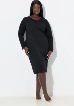 Ulla Popken Nachthemd Nachthemd Spitze V-Ausschnitt Langarm