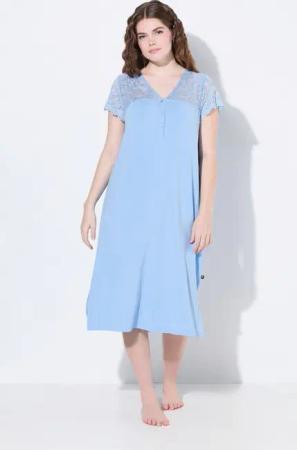 Ulla Popken Nachthemd Nachthemd Spitze V-Ausschnitt Spitzen-Halbarm