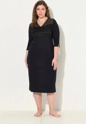 Ulla Popken Nachthemd Nachthemd Spitzeneinsatz V-Ausschnitt 3/4-Arm