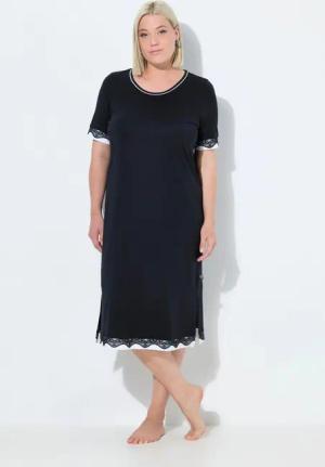 Ulla Popken Nachthemd Nachthemd Spitzenkanten Rundhals Halbarm