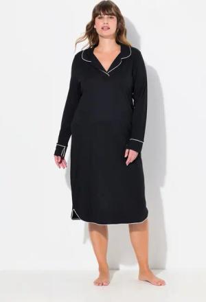 Ulla Popken Nachthemd Nachthemd Zierpaspel Reverskragen Langarm