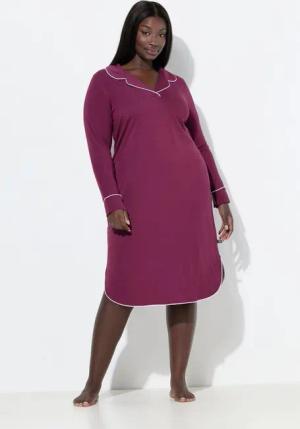 Ulla Popken Nachthemd Nachthemd Zierpaspel Reverskragen Langarm