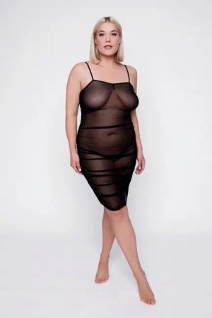 Ulla Popken Nachthemd Negligé durchsichtiges Mesh mit Raffung