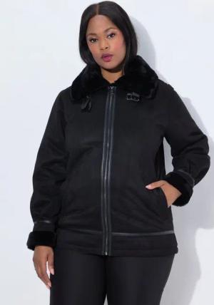 Ulla Popken Outdoorjacke Aviator-Jacke Shearling Lammfelloptik Kragen