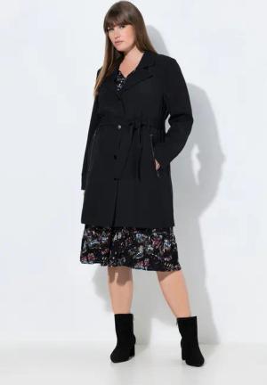 Ulla Popken Outdoorjacke Trenchcoat A-Linie Reverskragen Bindegürtel