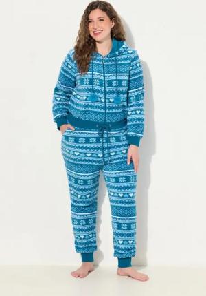 Ulla Popken Overall Homewear-Overall Plüsch Norweger Kapuze Langarm