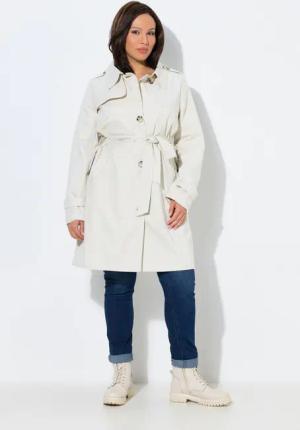 Ulla Popken Parka Trenchcoat A-Linie Mikropeach-Qualität Bindegürtel