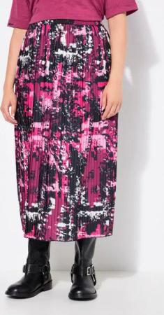 Ulla Popken Plisseerock Plissee-Midirock Patchdruck A-Linie Elastikbund