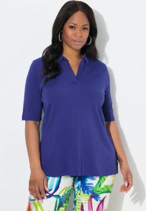 Ulla Popken Poloshirt Poloshirt A-Linie Halbarm Pima Cotton