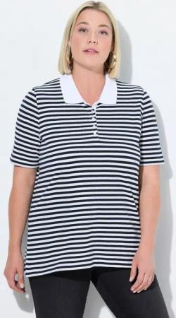 Ulla Popken Poloshirt Poloshirt Classic Fit Piqué Ringel Halbarm