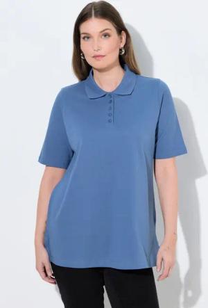 Ulla Popken Poloshirt Poloshirt längere Knopfleiste Polokragen Halbarm