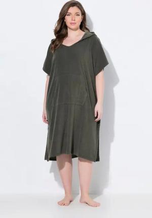 Ulla Popken Poncho Frottee-Poncho oversized seitliche Druckknöpfe Schwangerschaft