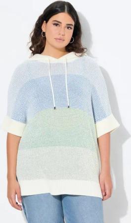 Ulla Popken Pullunder Pullover Blockstreifen Kapuze Halbarm