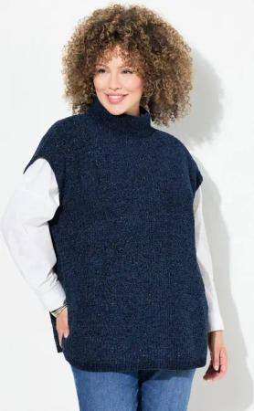 Ulla Popken Pullunder Pullover Rollkragen Glitter Stehkragen Halbarm