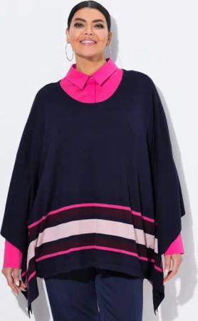 Ulla Popken Pullunder Strick-Cape Streifen Oversized Rundhals Langarm