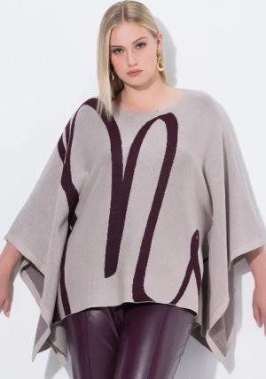 Ulla Popken Pullunder Strick-Poncho Pinselstrich Overzized Rundhals