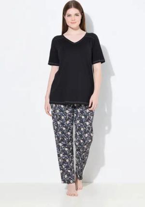 Ulla Popken Pyjama Pyjama Blätter V-Ausschnitt Halbarm